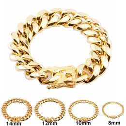 Stainless Steel Cuban Link Chain Bracelet Mens Gold Chains Bracelets Hip Hop Jewellery 8 10 12 16 18mm268P