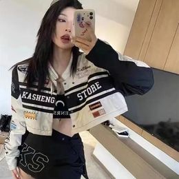 Womens Jackets Vintage Women Baseball Jacket Spring Autumn America Racing Detachable Stand Collar Coat Patchwork Letter Embroidery Clothing 231118