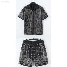 Suit Mens Track Tracksuit Designer Sweat Casual Pure Hand-Knitted Hollowed Out Short-Sleeved Shirt And Leather Shorts Holiday Male 35LUD
