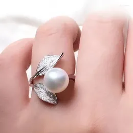 Cluster Rings CAOSHI Elegant Lady Leaf Shape Finger Ring With Bright Zirconia Graceful Exquisite Simulated Pearl Accessories For Engagement