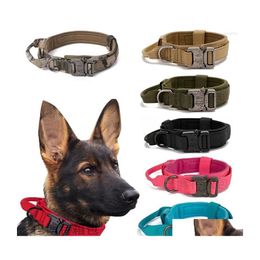 Dog Collars Leashes Military Tactical Collar German Shepard Medium Large For Walking Training Duarable Control Handle Supplies Acc Dhqys