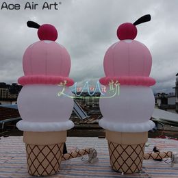 3mh Giant Pink And White Inflatable Double Ice Cream Ball Model With Led Lights For Advertising And Promotion