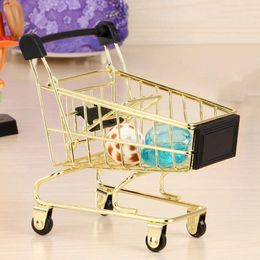 Storage Bottles Cart Basket Trolley Model Golden Decor Decorative Shopping Toys Tabletop Decoration Beauty Sponge Holder