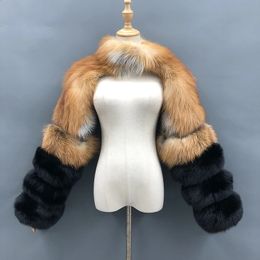 Женское модное роскошное пальто с искусственным рукавом из натурального меха, одно поступление 231118