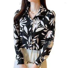 Women's Blouses Floral Print Women Blouse Tops Summer Female Turn Down Collar Long Sleeve Button OL Workwear Casual Shirts 2212#