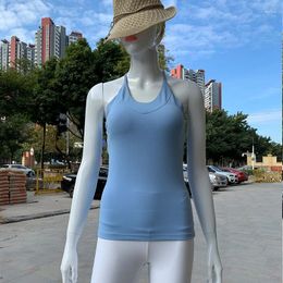 Yoga Outfit QUMOR Back Top Sexy Halter Women With Breast Pad Nude Sport Workout Vest