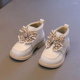 Boots Girl's Ankle Boot 2023 Korean Style Princess Bowknot Fashion Pearl Children's Winter Elegant Kids Short Cotton