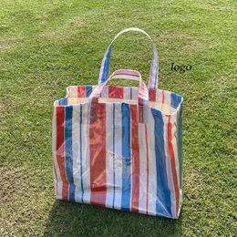 Evening Bags Striped Woven Shopping Bag Large PVC Waterproof Shoulder Portable Tote bag Red and Blue Beach 231120