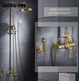 Shower Faucets Luxury Brass Rain Shower Set Dural Handle Wall Mount Gold Bathroom Faucet With Slide Bar Bathtub Faucet R455125906267