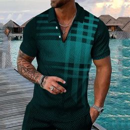 Men's Polos High Quality Men's Polo Shirt 3d Gradient Plaid Print Tops Tee Casual Business Button Short Sleeve T-shirts Summer Man