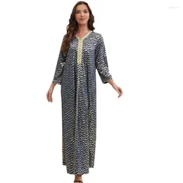 Ethnic Clothing Casual Ladies Robe Maxi Dress Muslim African Long Sleeve V Neck Loose Printed Classic 2023 Fall Vestidos XL