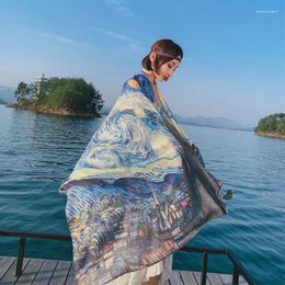 Scarves 200 80cm Long Silky Satin Scarf Summer Ladies Shawl Digital Printing Oil Painting Head