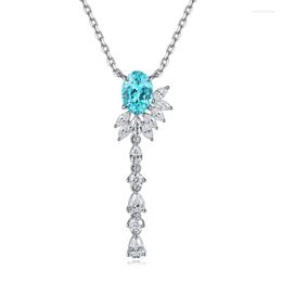 Chains Ruif 925 Sterling Silver Beautiful Pendant Necklace For Women And Girl Wear 2.67ct Lab Grown Paraiba Fine Jewellery Party Gift