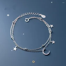 Link Bracelets 925 Silver Plated Double Layers Chain Zircon Star Moon Charm &Bangle For Women Elegant Wedding Party Jewelry Gift
