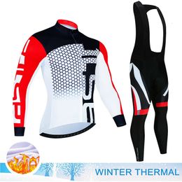 Cycling Jersey Sets Winter Thermal Fleece Set Cycling Clothes Men's Jersey Suit Sport Riding Bike MTB Clothing Bib Pants Warm Sets Ropa 231120