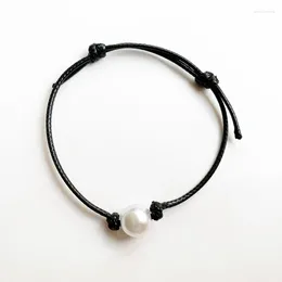 Link Bracelets Black Cord Bracelet Artifical Simulated Pearl Handmade ABS Imitation Beads Jewellery Adjustable