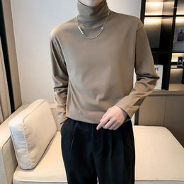 Men's T Shirts 2024 Autumn Winter Turtleneck T-shirts Long Sleeve Velour Thick Basic Tops Tees Stretch Warm Casual Man