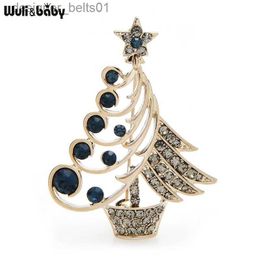 Pins Brooches Wuli baby Rhinestone Christmas Tree Brooches For Women Men 2-color New Year Plants Flower Party Brooch Pin GiftsL231120