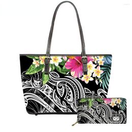 Evening Bags S Lareg Leather Women Shoulder Bag Set Polynesian Samoa Plumeria Folral 3D Print Vintage Female Handbag