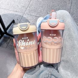 Tumblers 480ml Coffee Cup Plastic Water with Straw Male and Female Simple Style Double Drinking Accompanying 230419