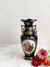 Vases Blue Glaze Vintage European Style Vase Character Flower Ceramic Nordic Home Decor