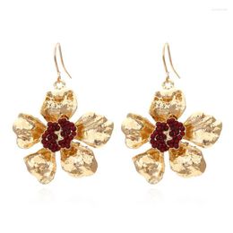 Dangle Earrings Vintage Style Rustic Golden Flowers Exaggerated Jewellery Bead Ear Hook Fashion