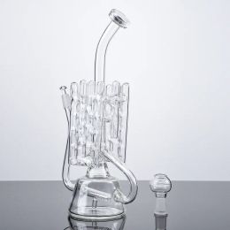 In Stock 10 Inch Clear Recycler Unique Hookahs Water Bongs Pipe Swiss Inline Perc Oil Dab Rig Glass Bong Smoking Accessories 14mm Male LL