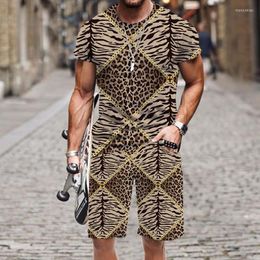 Men's Tracksuits Men's T-shirts Suit Animal Leopard Print O Neck Outfit 3D Printed 2-piece Set Casual Harajuku Short Sleeve Tops