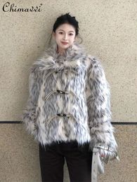 Women s Fur Faux Fashion Korean Long Sleeve Single Breasted Coat Autumn Winter Short Dotted Slim Fit Patchwork 231120