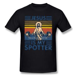 Men s T Shirts Men Bodybuilding Pumping Training Crossfit Black T Shirt Fitness Jesus Is My Spotter TShirt Pure Cotton Tees Harajuku Shirt 230420