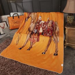 Classic Horse Pattern Series Thick Lambskin Blanket Living Room Office Car Cover Blanket Casual Blankets