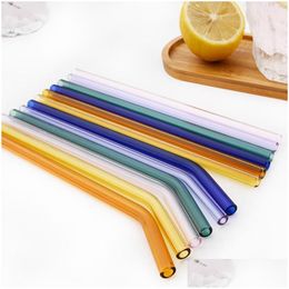 Drinking Straws Drinking Sts 10 Piece Handmade Glass St With 2Pcs Cleaning Brush Reusable Eco Friendly Household Straight Bent Bar Acc Otznn