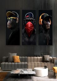 Abstract Modern Glasses Headphone Music Monkey Large Posters And Prints Wall Art Pictures Canvas Poster Home Decoration Painting6267286