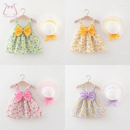 Girl Dresses 2Pcs/Set Fresh Flower Baby Thin Cool Fabric Toddler Clothes Sweet Bow Knot Children Costume For 0 To 3 Years Old