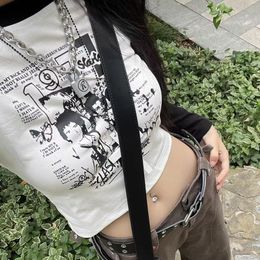 Women s T Shirt Y2k Black And White Stitching Contrast Colour Cotton Printed Short Top Tight Fitting Long Sleeved T shirt Women Grunge Clothes 230420