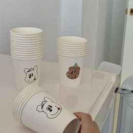 Disposable Cups Straws 100PC Ins Wind Cute Bear Paper Cup Hardened Thickened Water Coffee Tea Milk Drinking Accessories Party Supplies