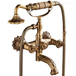 Kitchen Faucets Antique Copper Shower Head Set Simple Bathroom Nozzle Wall-Mounted Bath Tub Faucet And Cold Mixing Valve