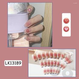 False Nails 2023 24PCS Love Heart Nail Patch Sweet Style Short Paragraph Removable Manicure Save Time Jelly Gel Type Petits