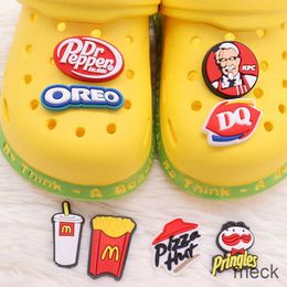 Single Sale 1pcs Pizza Chips Drink Cookies Shoe Charms Accessories Decorations PVC Croc jibz Buckle for Kids Party Xmas Gifts