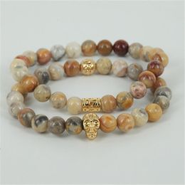 Charm Bracelets Natural Egg Yellow Stone Bead Men Bracelet Skull Fashion Jewelry Statement