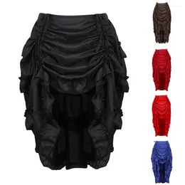 Skirts High-Waist Elastic Waistband High-Low Hem Solid Color Dance Skirt Gothic Irregular Shirring Pleated Ruffle Party Maxi