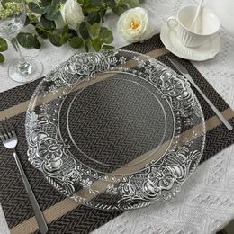 Charger Plates Clear Plastic Tray Round Dishes With Silver Patterns Acrylic Decorative Dining Plate For Table Setting 1009