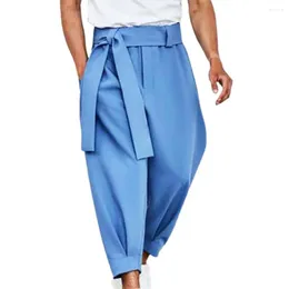 Men's Pants Trousers Quick Dry Solid Colour Belt Loose Cropped Great Lace-up Soft Male For Autumn