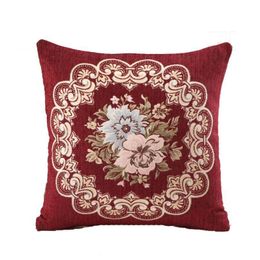 Cushion/Decorative Pillow European Floral Jacquard Pillow Case Soft Cushion Er Brown Dark Red Ivory Home Decorative 450X450Mm Drop Del Dhn4B