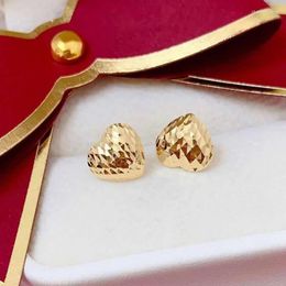 Stud Earrings Solid 18K Yellow Gold Women AU750 Heart
