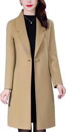 Winter Jacket Women Wool Blend Camel Mid-Long Coat Notch Double-Breasted Lapel Jacket Outwear 12U62X