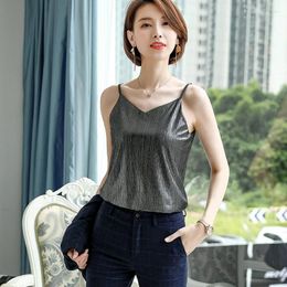 Women's Tanks #1601 Vest Summer Sleeveless Slim Tops Women Korean Style Vests Ladies Sequined Sexy Femme Grey Blue Red Khaki