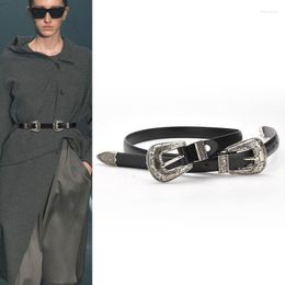 Belts Cowskin Leather Women Vintage Western Design Black Waist Belt For Pants Jeans Dresses Ladies Waistband Decorative Girdle