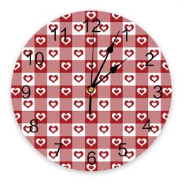 Wall Clocks Valentine'S Day Love Red Plaid Clock Modern Design Living Room Decoration Kitchen Mute Watch Home Interior Decor