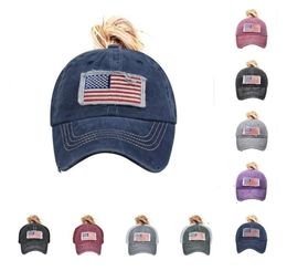 Adult Party Hats Cotton washed Ponytail Hat National Flag Embroidered Baseball Cap Outdoor sun Sports USA cap Festive 9 style T2I53156136